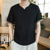 Chinese Style Embroidered Linen Tee: Casual