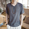 Chinese Style Embroidered Linen Tee: Casual