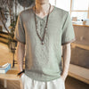 Chinese Style Embroidered Linen Tee: Casual