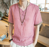Chinese Style Embroidered Linen Tee: Casual