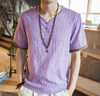 Chinese Style Embroidered Linen Tee: Casual