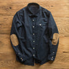 Elbow Patch Long Sleeve Shirt Men's Lapel Japanese-style Retro