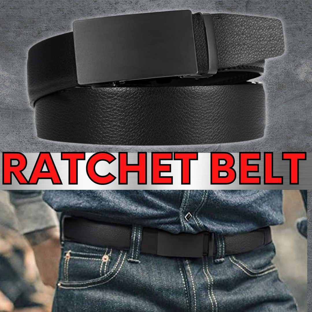 Men's Black Automatic Buckle Ratchet Belt: Sleek & Adjustable