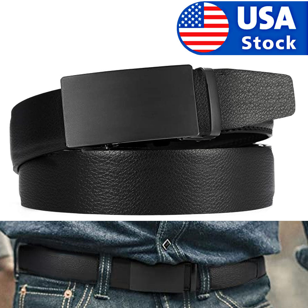 Men's Black Automatic Buckle Ratchet Belt: Sleek & Adjustable