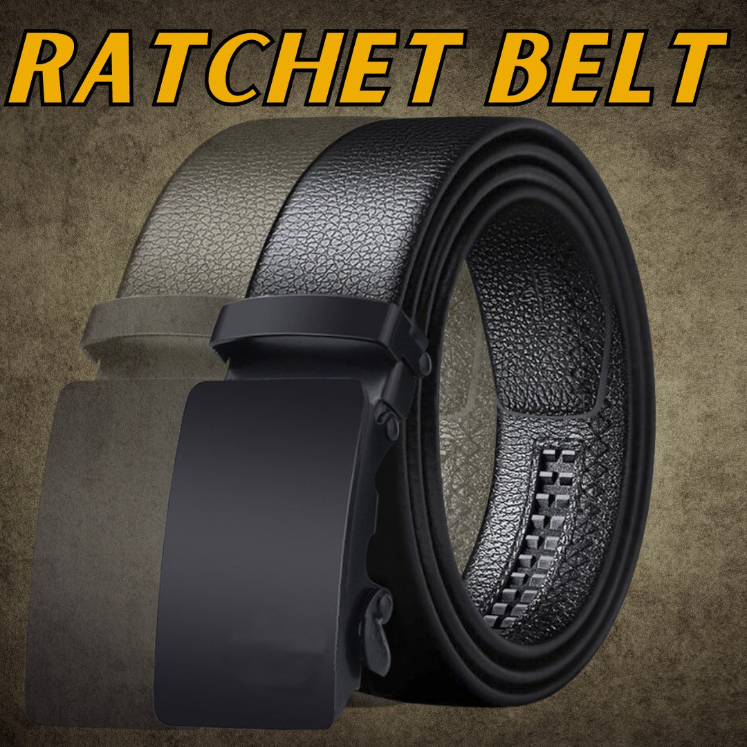 Men's Black Automatic Buckle Ratchet Belt: Sleek & Adjustable